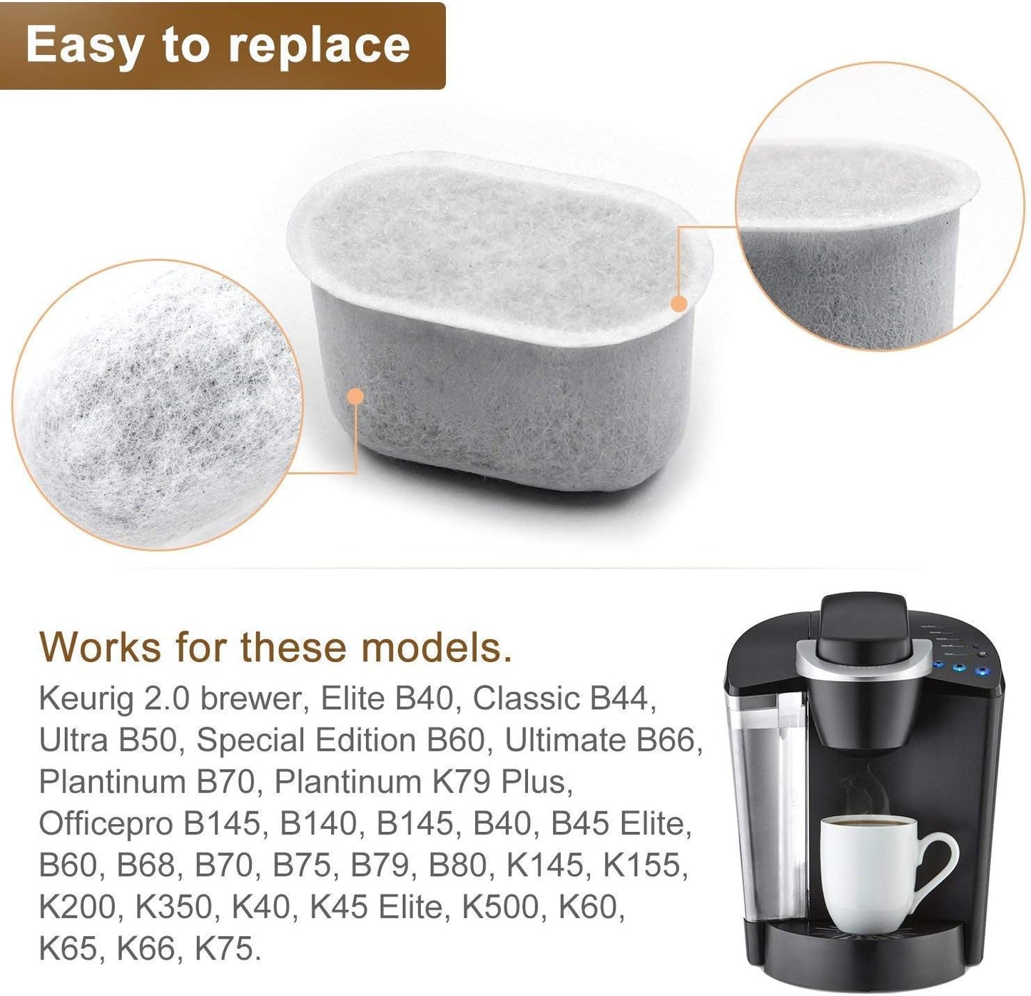 12 Pack Keurig Compatible Water Filters Replacement by  - Charcoal Water Filters for Keurig - Fit Keurig 2.0 and 1.0 Classic Coffee Makers